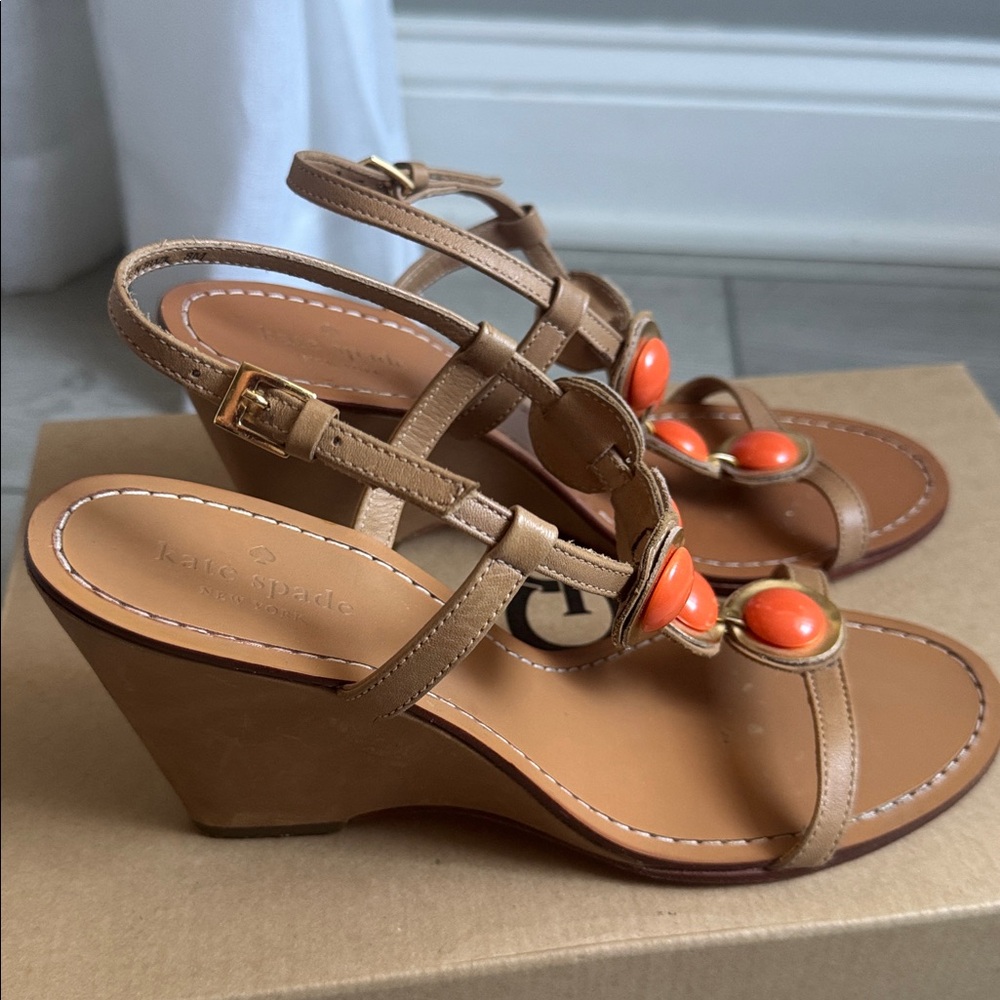 Kate Spade Tan and Orange Beaded Sandals - Picture 2 of 8